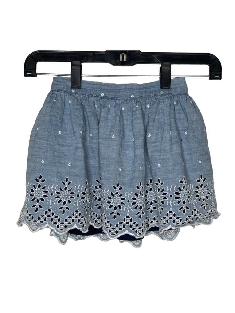 Gap Girls Chambray Eyelet Skirt Small Blue A Line Boho Lace Trim